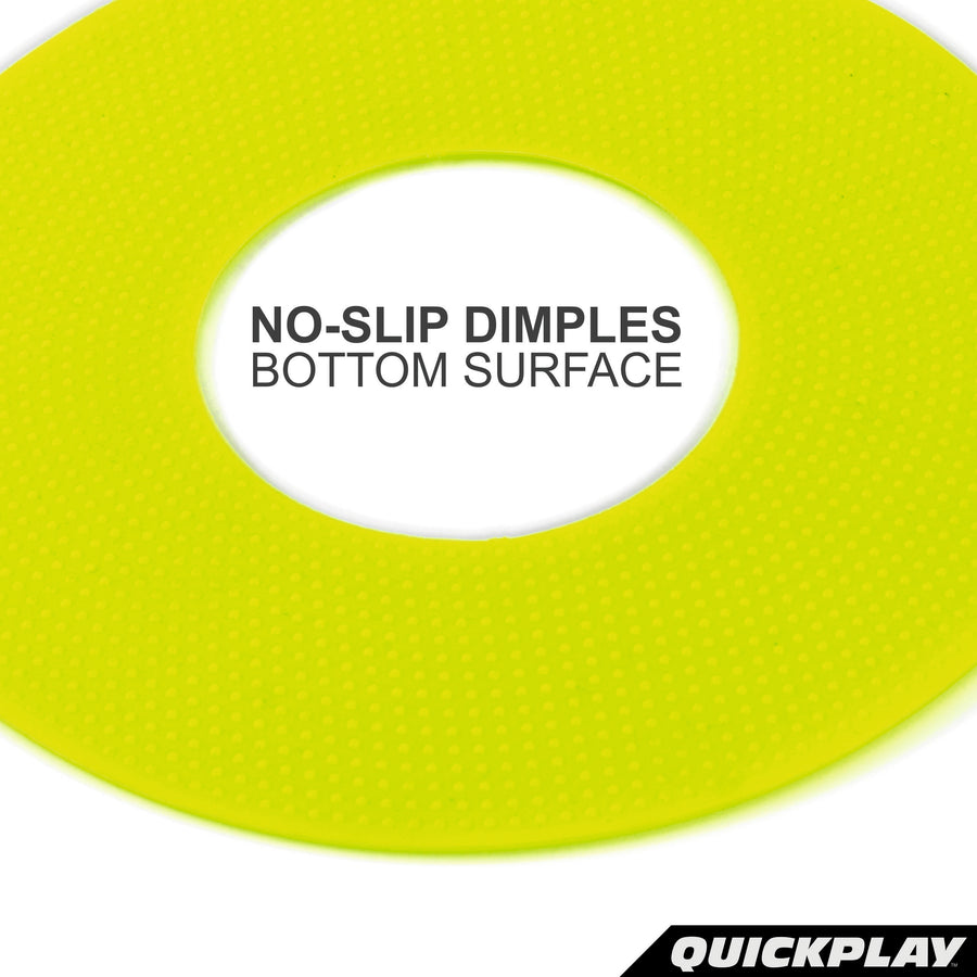 Flat Markers Neon close up of the dimpled marker surface, with the text "No-slip dimples, bottom surface".