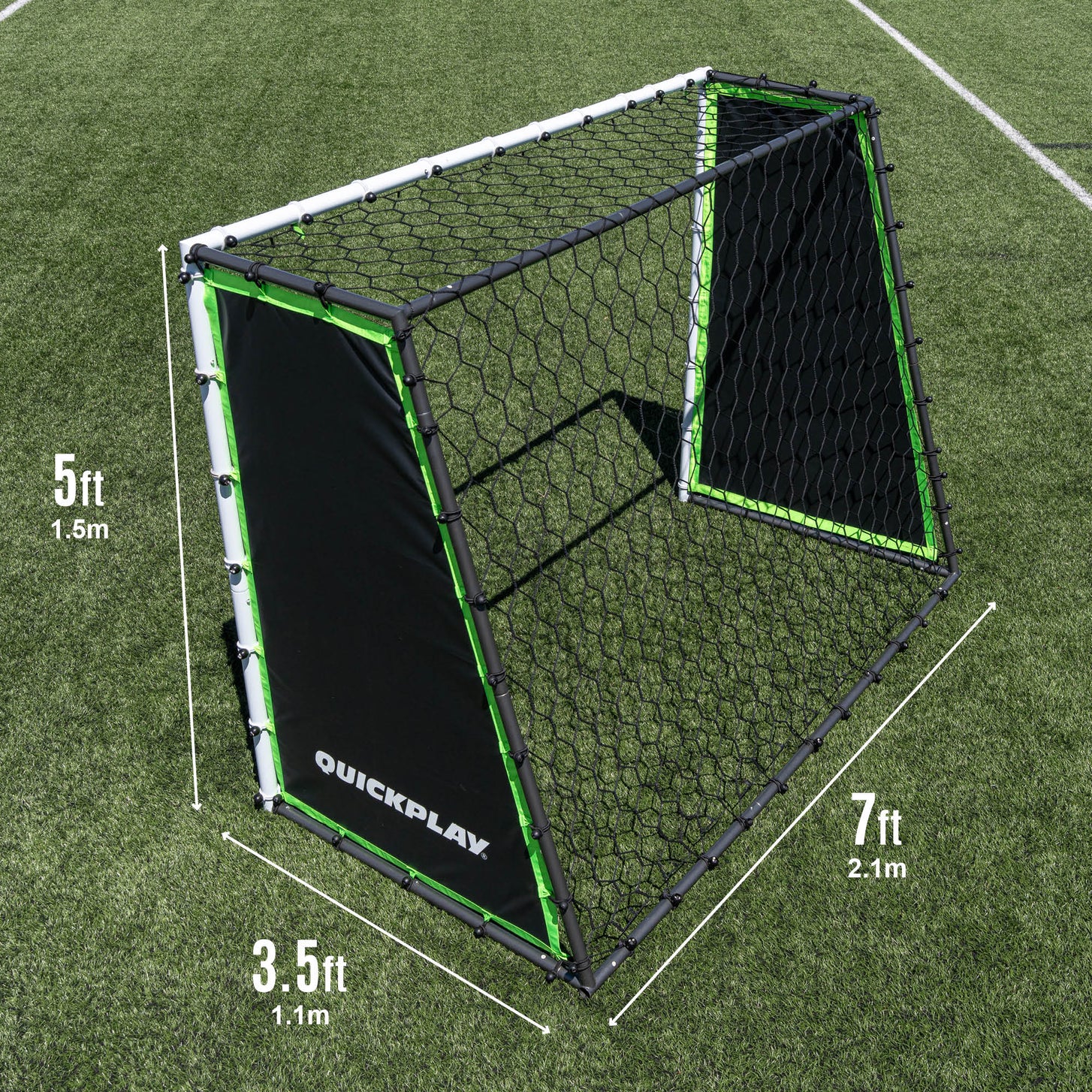 TEKKERS GS Trainer 3-in-1 7x5' size chart: 7ft (2.1m) wide, 5ft (1.5m) high and 3.5ft (1.1m) deep.