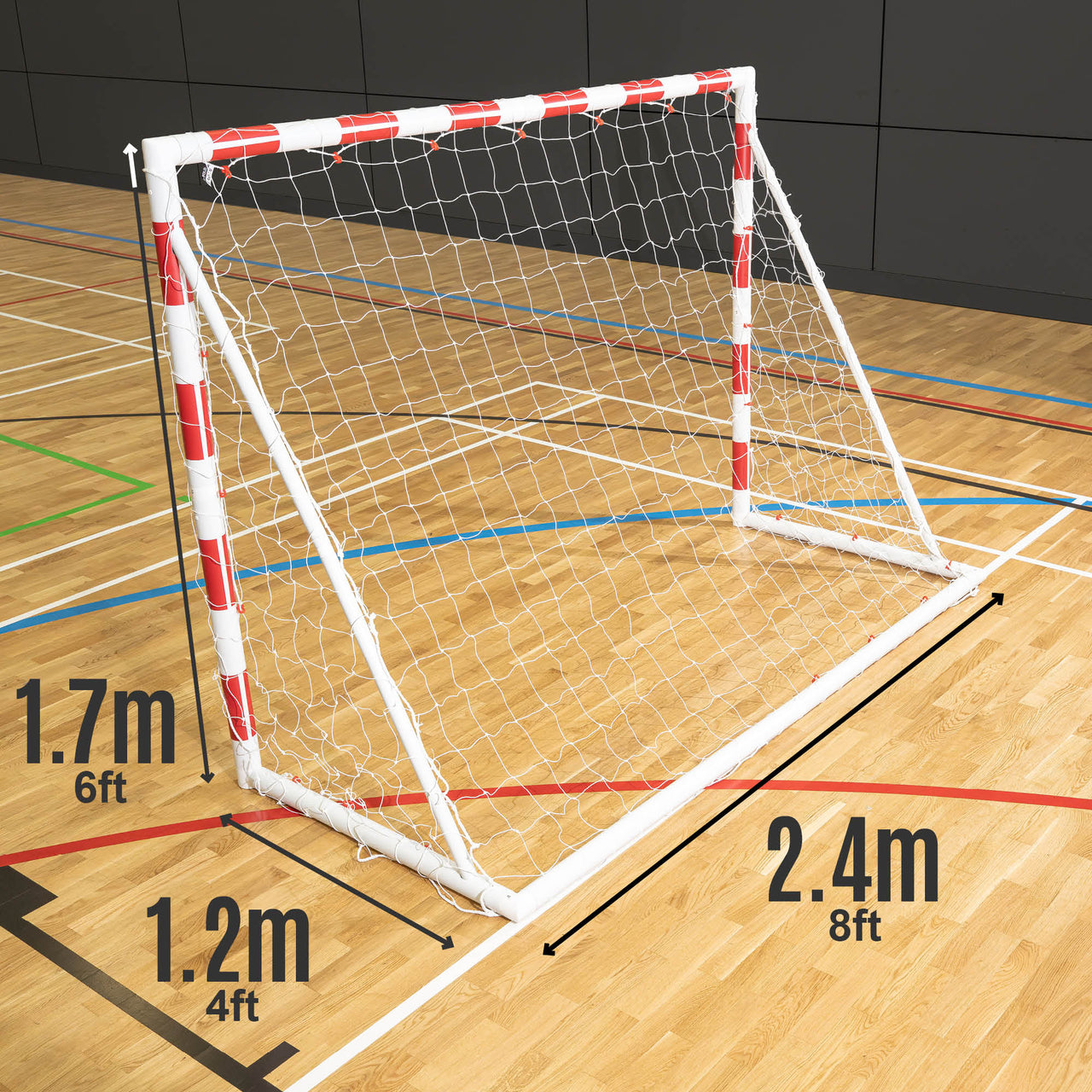 handball goal with dimensions on a court