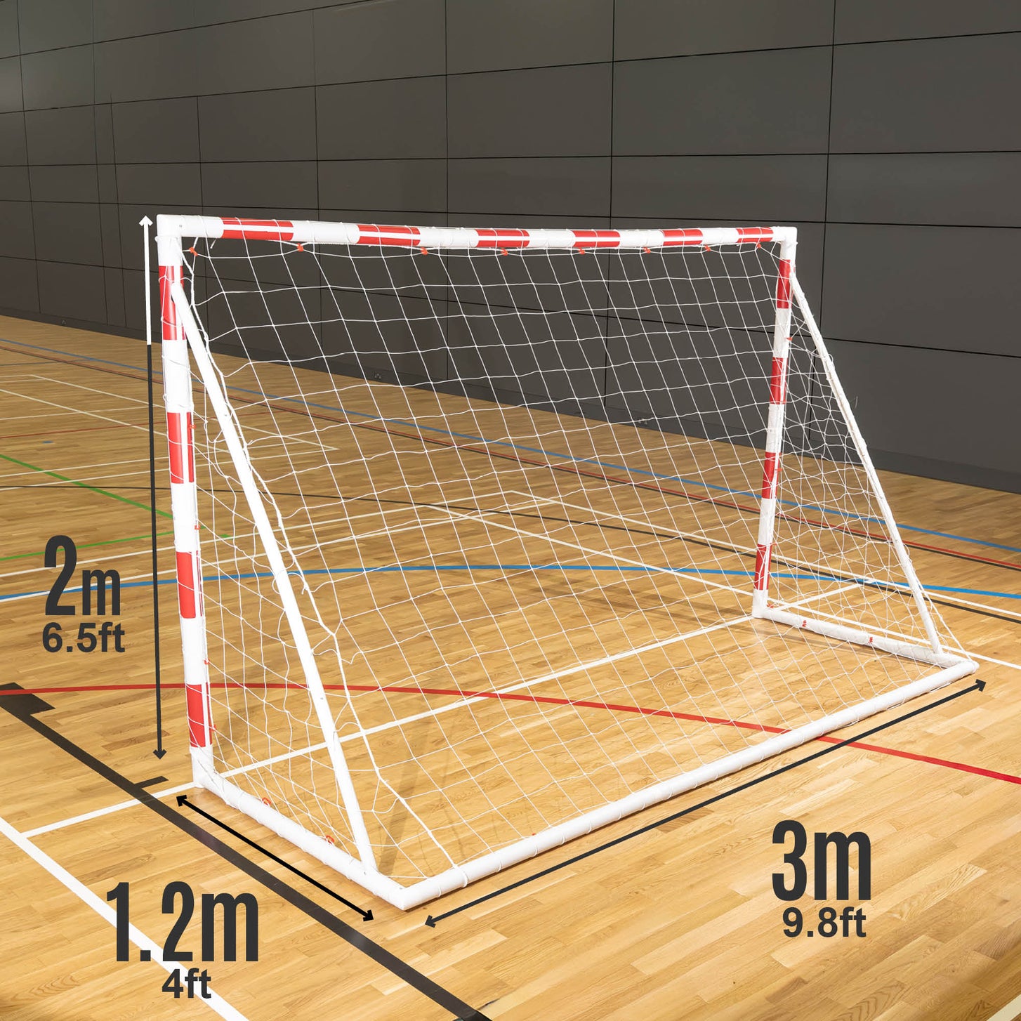 Handball goal with dimensions on a court