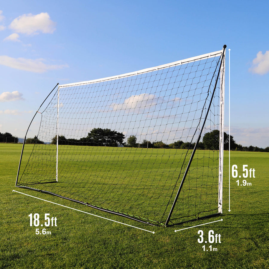 KICKSTER 18.5x6.5' size chart: 18.5ft (5.6m) wide, 6.5ft (1.9m) high, 3.6ft (1.1m) deep.