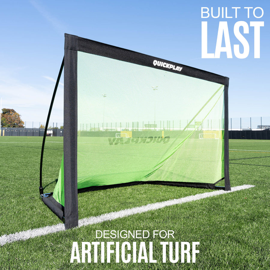 Football practice goal on artificial grass with 'QuickPlay' branding