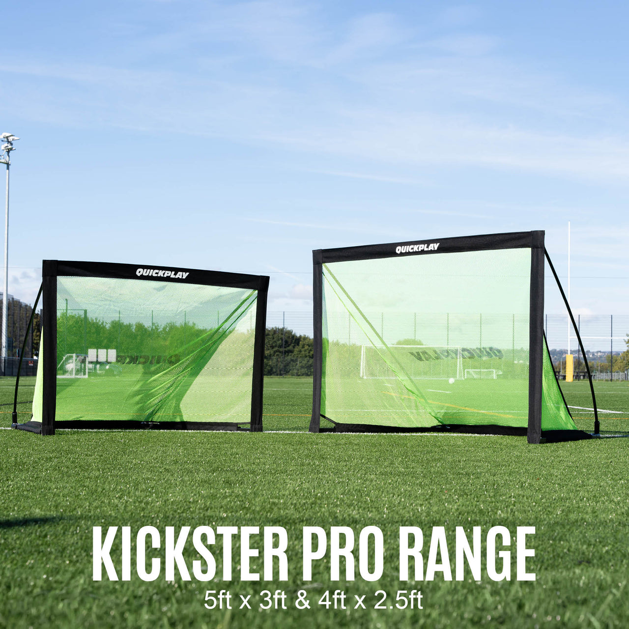 Two Quickplay Kickster Pro football goal Range