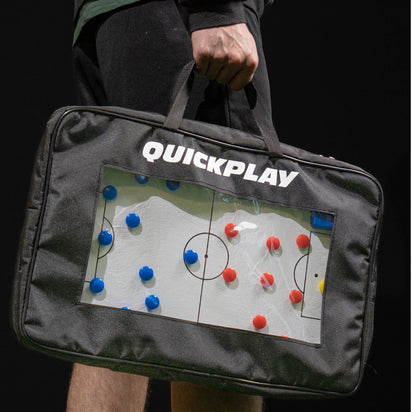 Black bag with 'Quickplay' branding and a tactical board on a black background