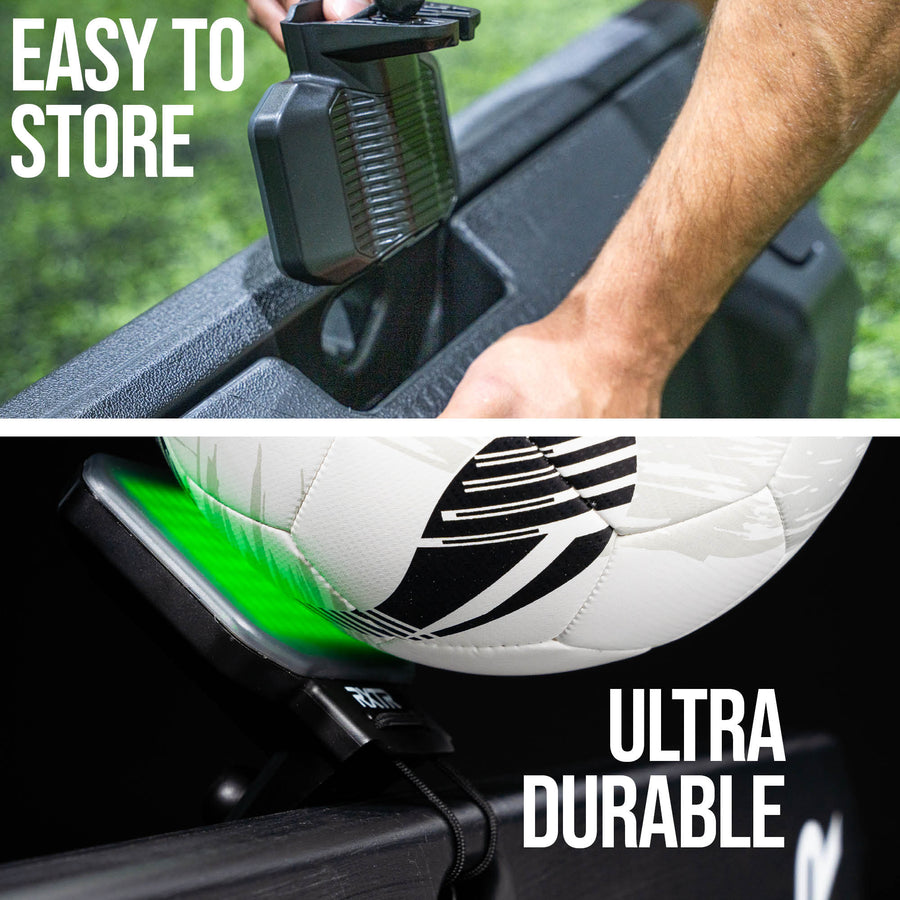 RXTR device being stored in the holder with text 'Easy to Store' and 'Ultra Durable'.