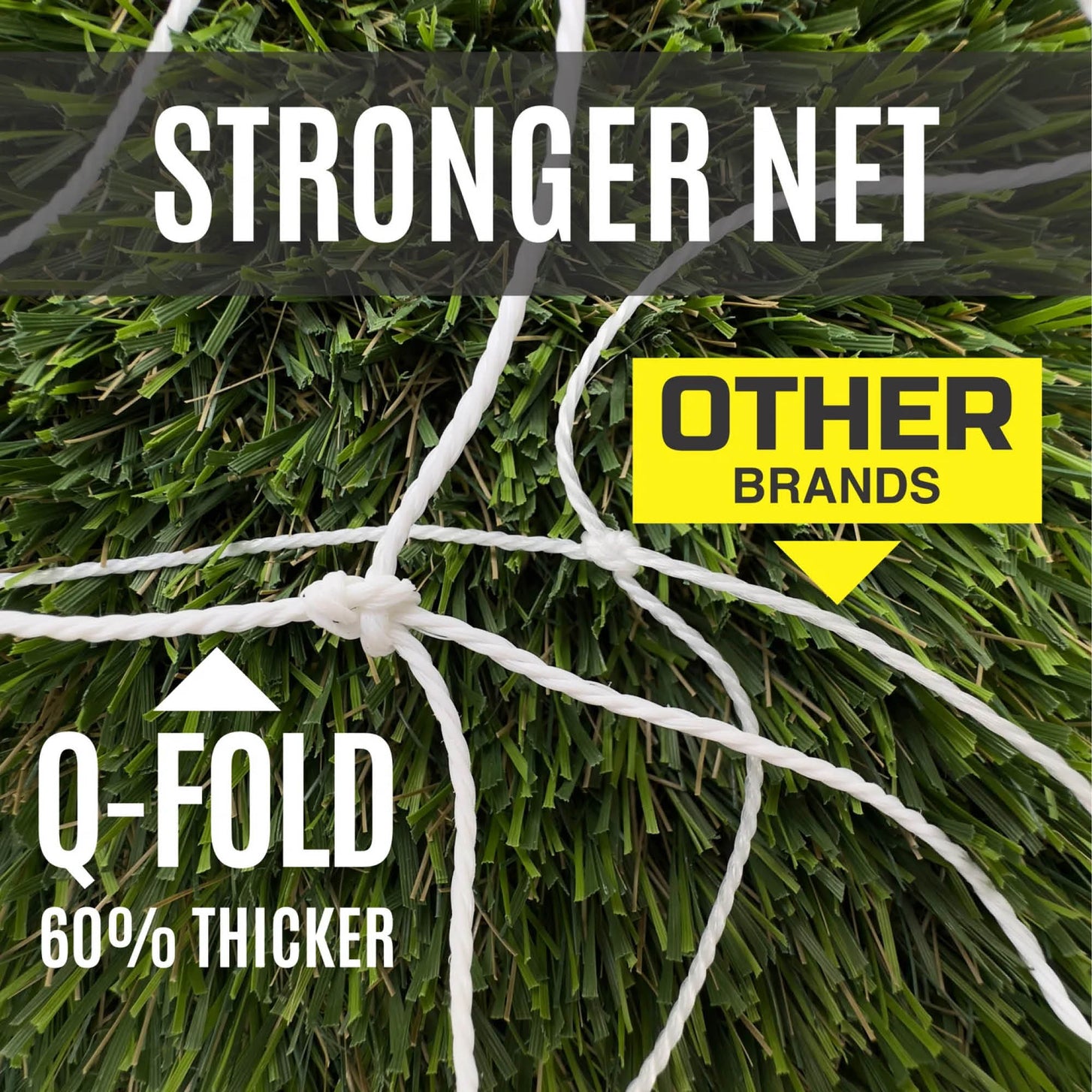 Comparison of Q-Fold netting with other brands on a grass background