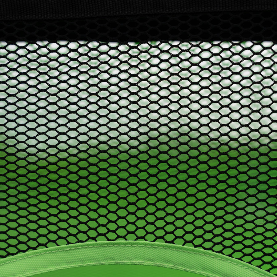 Close up of the black mesh of the PRO ALU Training Target Net Lite 6x4' above the green edge of a target hole.