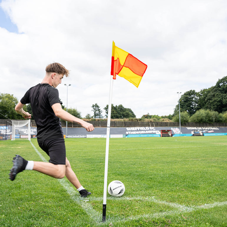 Foldable Corner Flag & Poles (Set of 4) (Colour & Base Options Available) Yellow & Orange Stake (sprung)
