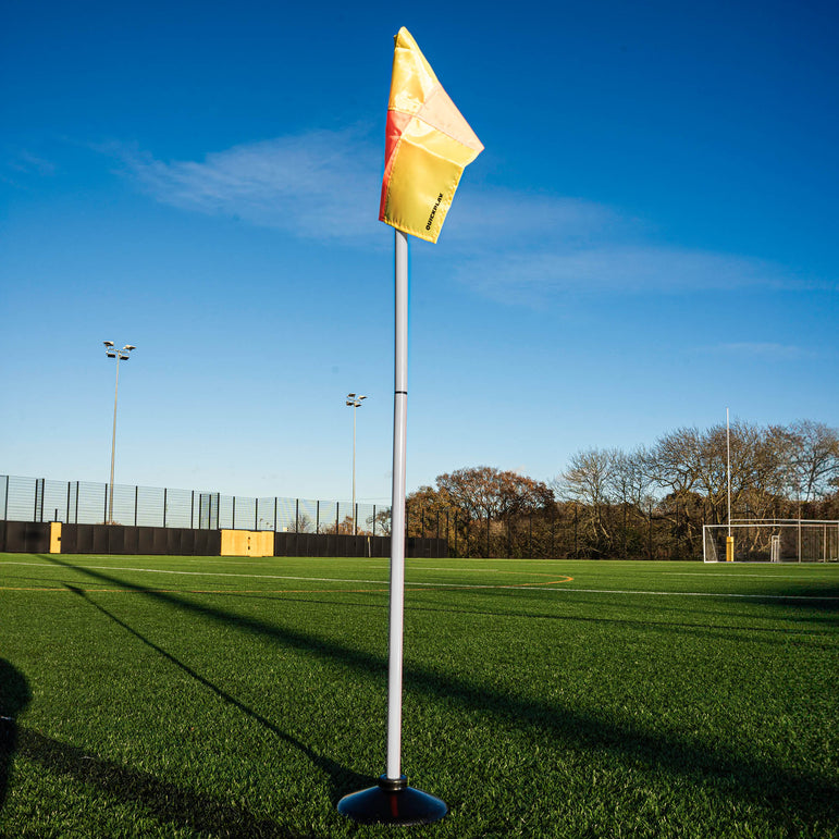 Foldable Corner Flag & Poles (Set of 4) (Colour & Base Options Available) Yellow & Orange Rubber Base