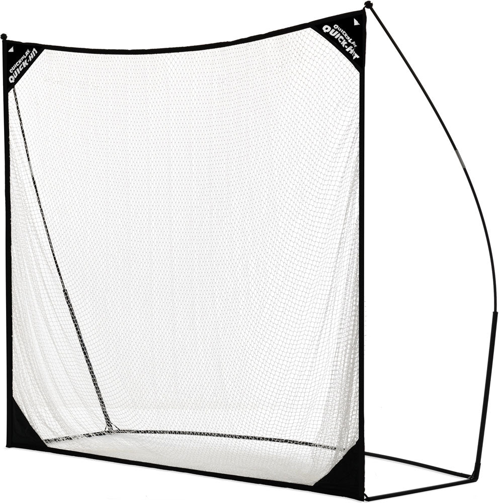 QUICK-HIT Golf Hitting Net 8x8' with a black frame and white net, shown from the front on a white background.