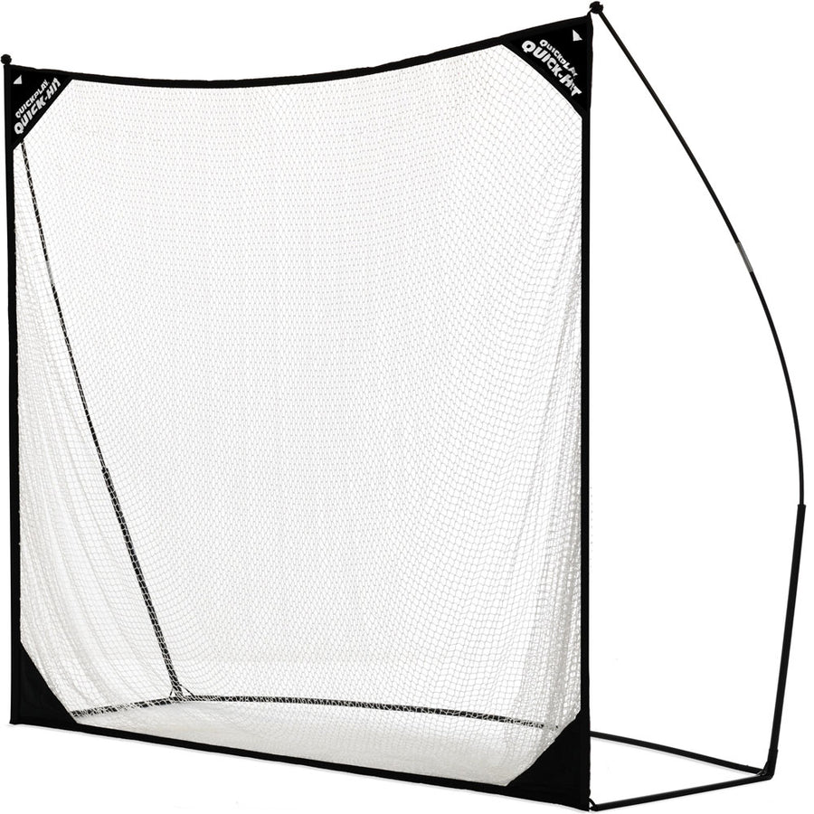 QUICK-HIT Golf Hitting Net 8x8' with a black frame and white net, shown from the front on a white background.