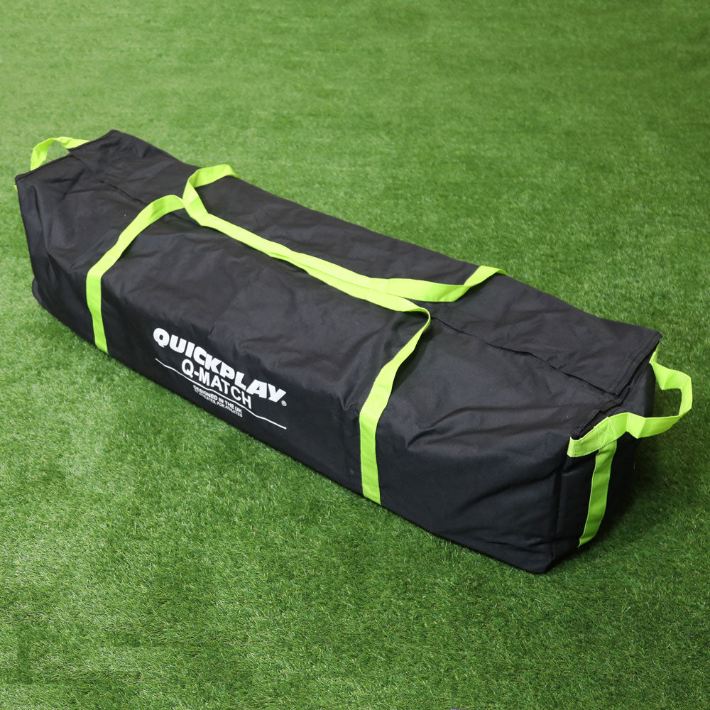 Equipment & Goal Carry Bag (XXL) from another angle, showing the green carry straps running round the black bag.