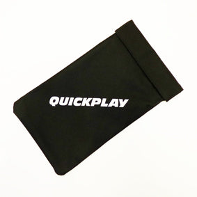 Single black 5kg sandbag with a white QUICKPLAY logo and fold over top, on a white background.